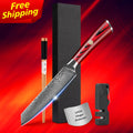 Free Shipping 5 Inch Damascus Steel Steak Knives with Red G10 Mosaic Pin Handle Free logo