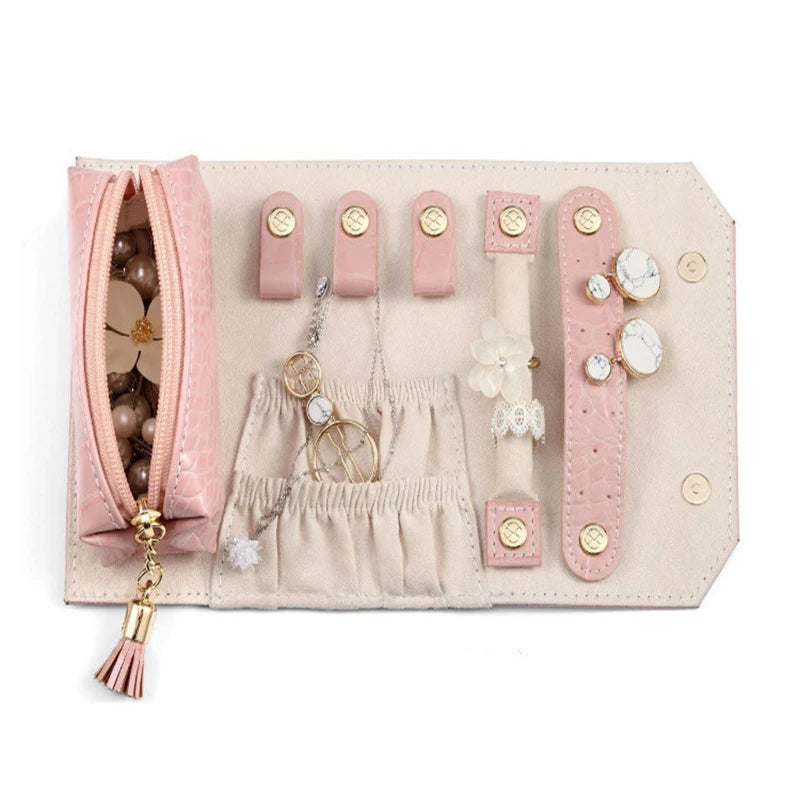 Custom Jewellery Box Pu Leather Ring Earring Necklace Organizer Jewelry Roll Bag with Soft Velvet Pouch