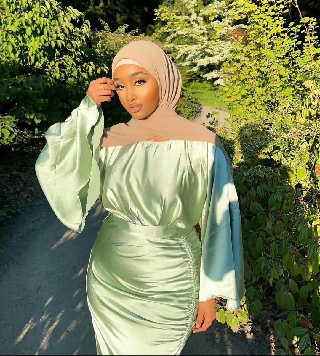 2022 New Design Satin Muslim  Dress Jibab Abaya Women Muslim Dresses