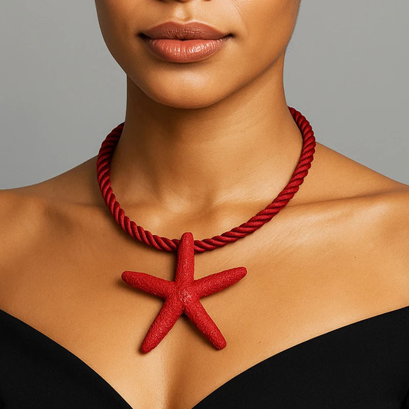 2025 New Arrival Fashion Jewelry Fashion Minimalist Beach Ocean Party Alloy Starfish Necklace Code Big Red Star Pendant Necklace