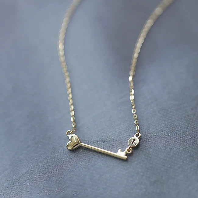 Open Your Heart Pure 925 Sterling Silver Clavicle Chain INS Heart Key Shaped Pendant Necklace for Women Jewelry