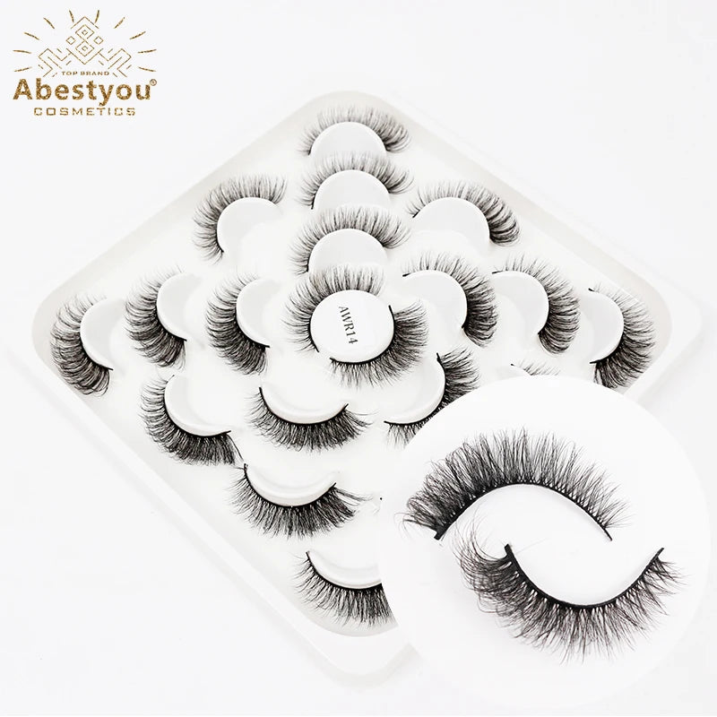Abestyou 10pairs 3d Natural 9-15mm Cils Volume Russe Eyelashes Human Hair Eyelash Kit Bulk Wholesale Lashes Faux Cils