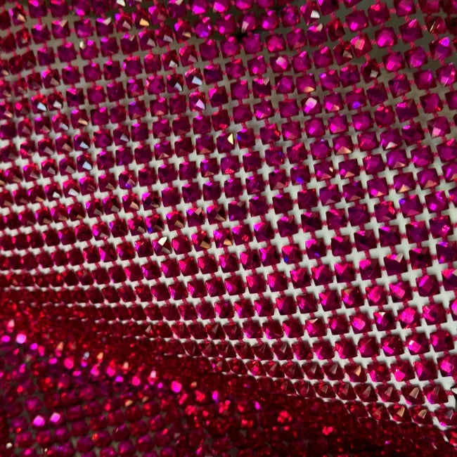 Custom Luxury pink Net Tulle Fabric With Rose square Stones Rhinestones Hot Drill Elastic Crystals Cloth