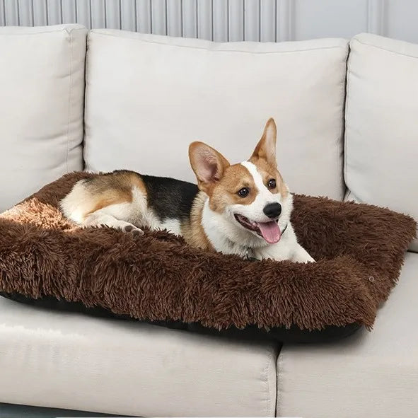 Modern Luxury Travel Bed for Small Dogs Cats Rectangular Cozy Faux Fur Pet Protector Washable Solid Pattern for Home Furniture