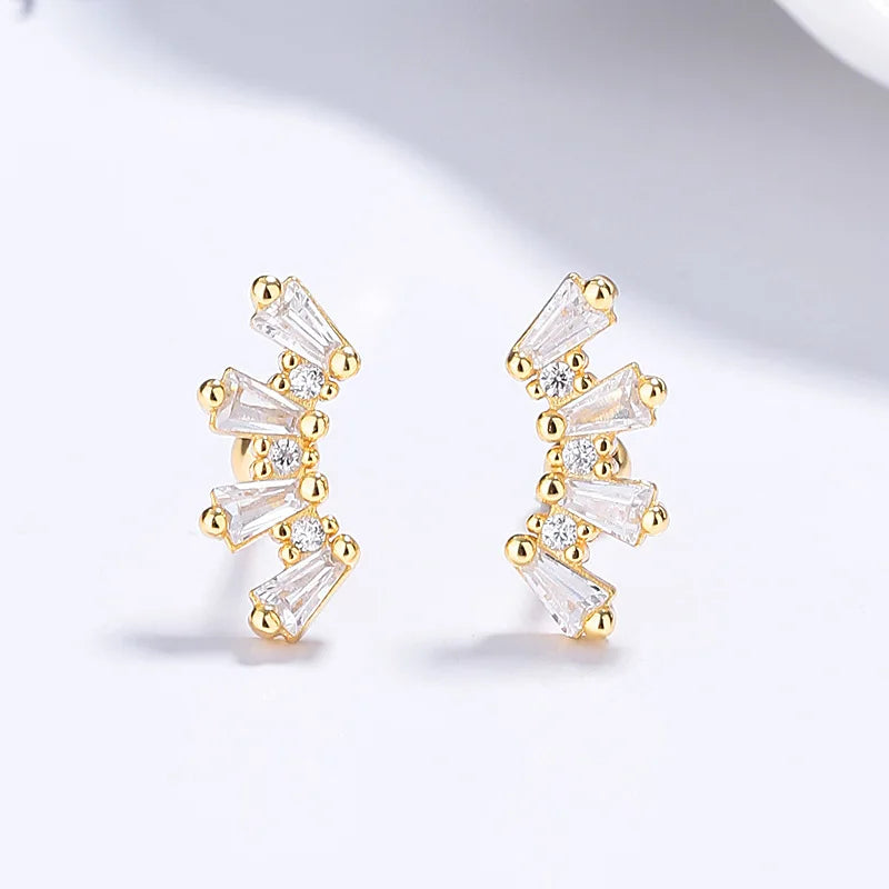 2024 New Fashion 925 Silver Earrings Women Niche Design 925 Sterling Silver Crown Zircon Threaded Stud Earrings Wholesale