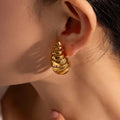 18K Gold Plated Jewelry Stainless Steel Waterproof Large Big Twist Helix Spiral Hollow Chunky Water Drop Fashion Earrings