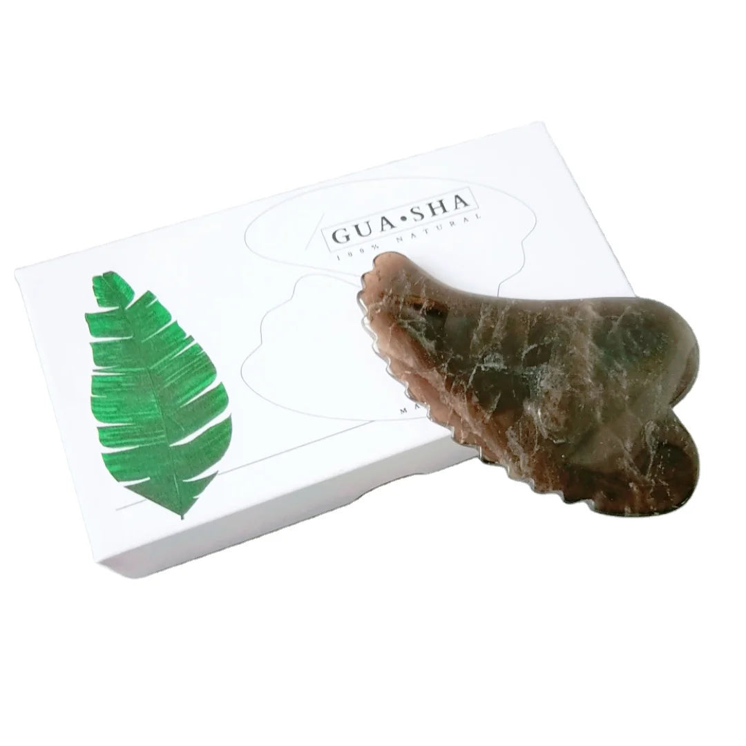 Huiying Smoky Quartz Type Jade Facial Gua Sha Stone Tool Guasha Scraping Massage Spiky Heart Tool