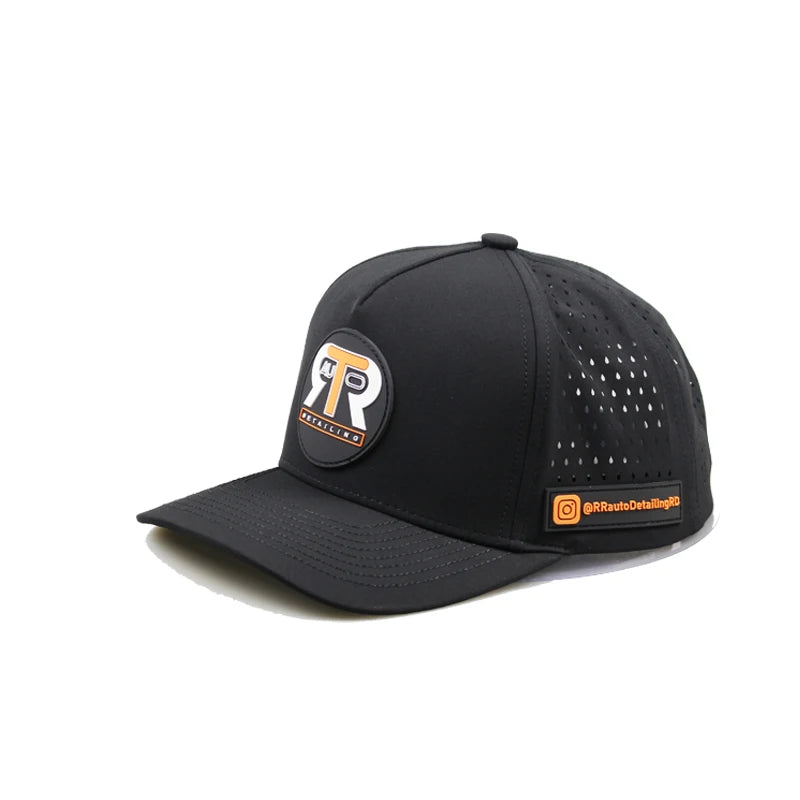 2025 Custom Heat Press Rubber Patch Logo Hot Seller 5 Panel Waterproof Perforated Baseball Caps with Adjustable Buckle