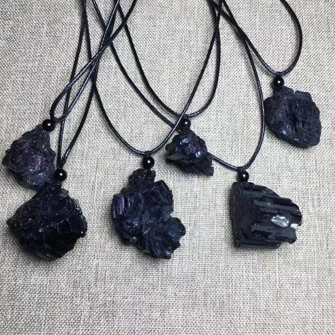 Black Tourmaline Pendant Natural Crystal Malachite Black Tourmaline Raw Pendant for Decoration