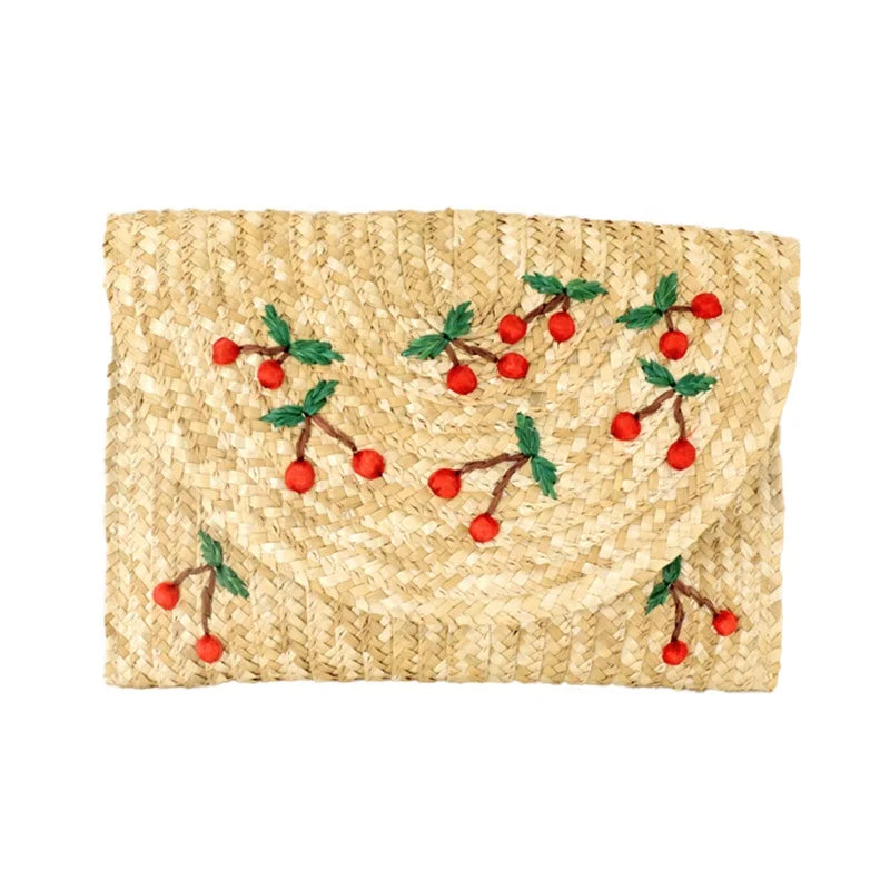 New Trend Women Summer Beach Clutch Purse Soft Durable Lightweight Eco-Friendly Straw Embroidery Cover Bag