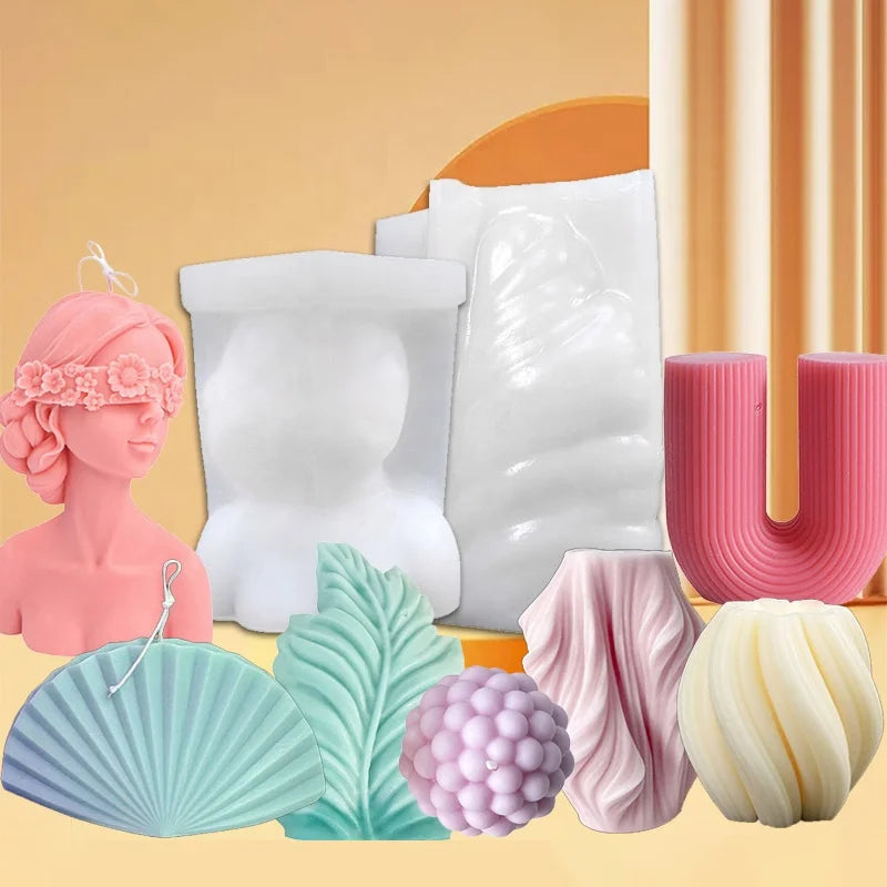 Multi Style Diy Blindfolded Girl Abstract Art Modern Circular Conical U-Shaped Stereo Aromatherapy Silicone Rubber Candle Mold