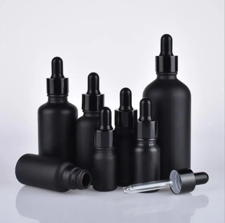 In Stock 5ml 10ml 15ml 20ml 30ml 50ml 100ml Matte Black Essential Oil Glass Dropper Bottle for Serum
