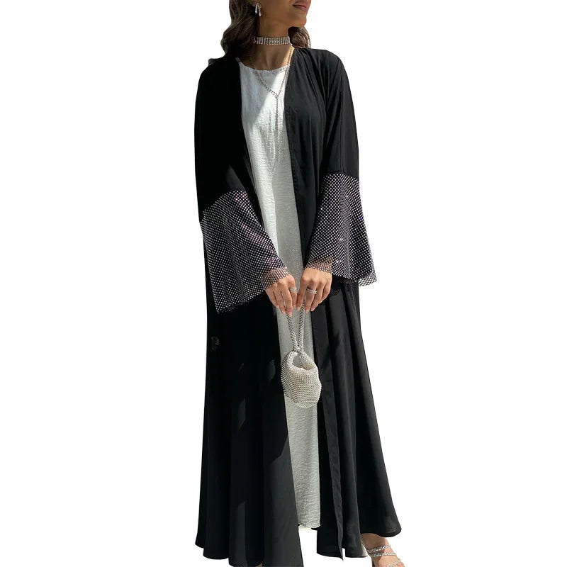 Luxury Open Front Handsewn Beads Sleeves Belted Robe Sequins Islamic Kimono Muslim Women Party Abaya Dubai Jalabiya Hijab Dress