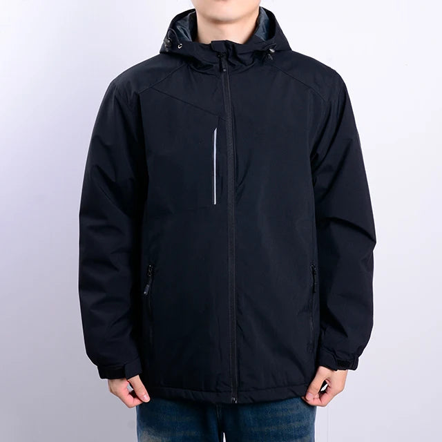 YinQu Unisex Outdoor Waterproof Jacket 3-Layer Black Polyester Wind Breaker With Hoodie Zipper Closure for Winter