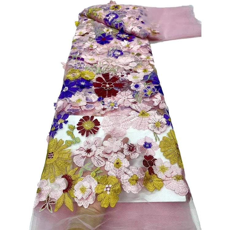 Wholesale Price Multi Color Guipure Woman Lace Fabric 3D Flower Design Embroidery Net Lace Fabric for Dress
