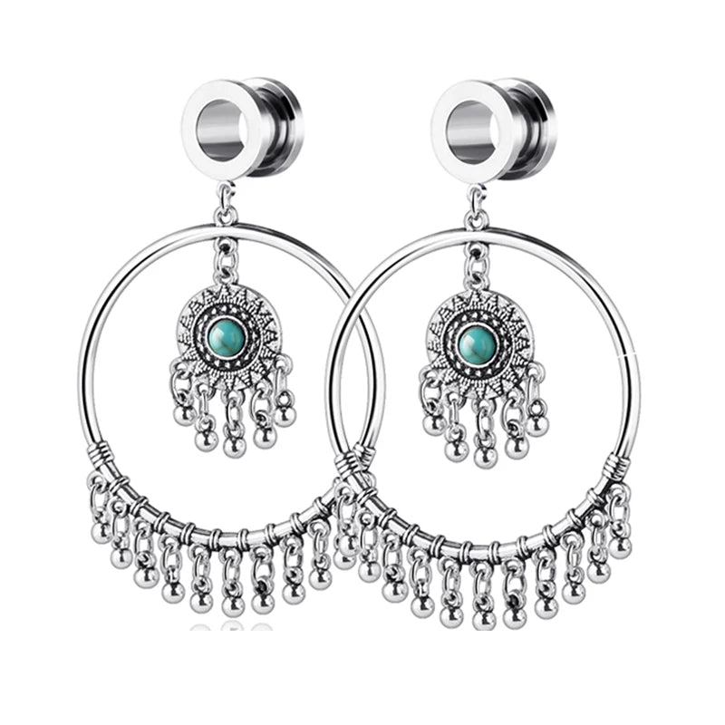 Vintage Heart Shape Stainless Steel Ear Gauges Tunnels Plugs Piercing Jewelry Spiral Expander Dangle Gauges Wedding Gift