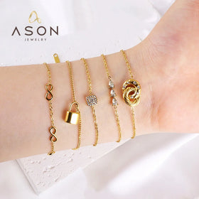 Ason Trendy Stainless Steel 18K Gold Plated Women Charm Bracelets Bulk Friendship Bracelet Fashion Jewelry Bracelets Bangles