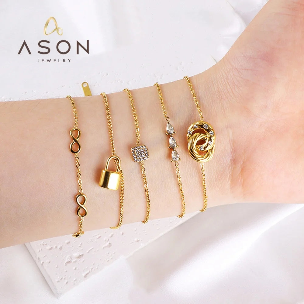 Ason Trendy Stainless Steel 18K Gold Plated Women Charm Bracelets Bulk Friendship Bracelet Fashion Jewelry Bracelets Bangles