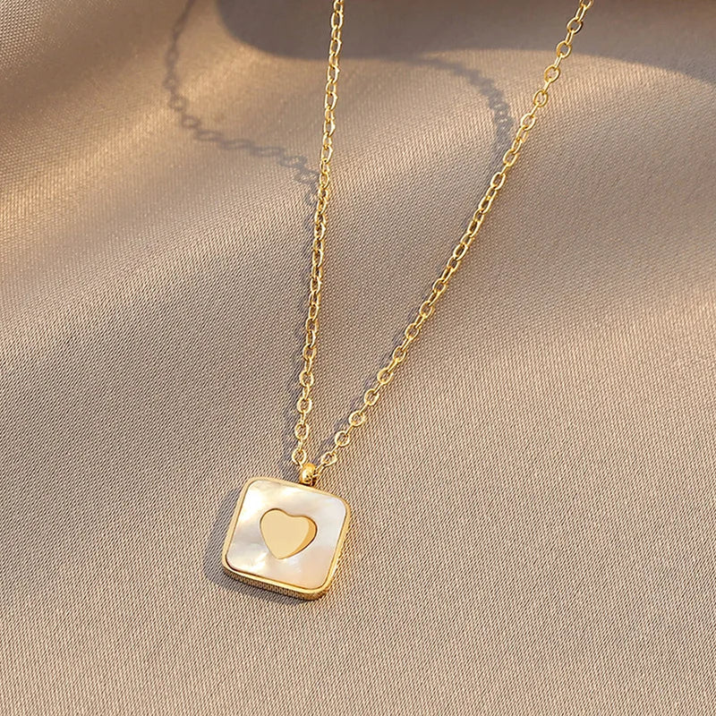 2022 New Design Stainless Steel Square Heart Necklace White Shell Heart Pendant Necklace Jewelry