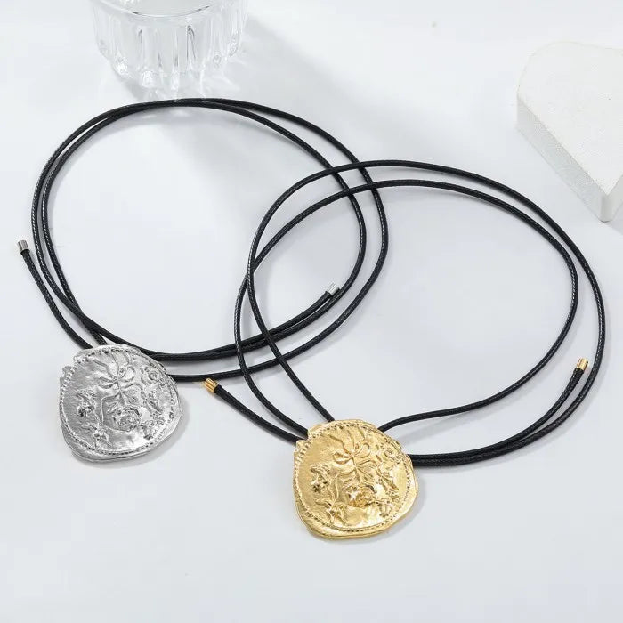ZA Concave Convex Rose Metal Circular Necklace for Women Elegant Long Cord Rope Alloy Round Pendant Necklaces Wholesale