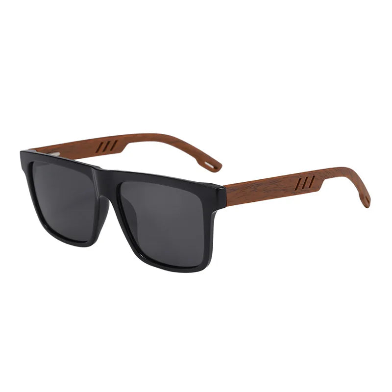 2025 Men's Retro Blue Sunglasses with Anti-UV400 Polarized Bamboo Wood Frame Trendy Sunshade Glasses with Tac Lenses Logo Lens
