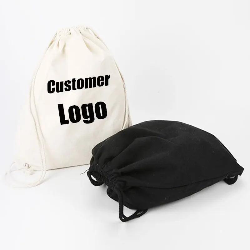 Wholesale  Solid Color Simple Cotton Drawstring Bag Black and White Bilateral Shoulder Backpack Advertising Bags Shopping Bag