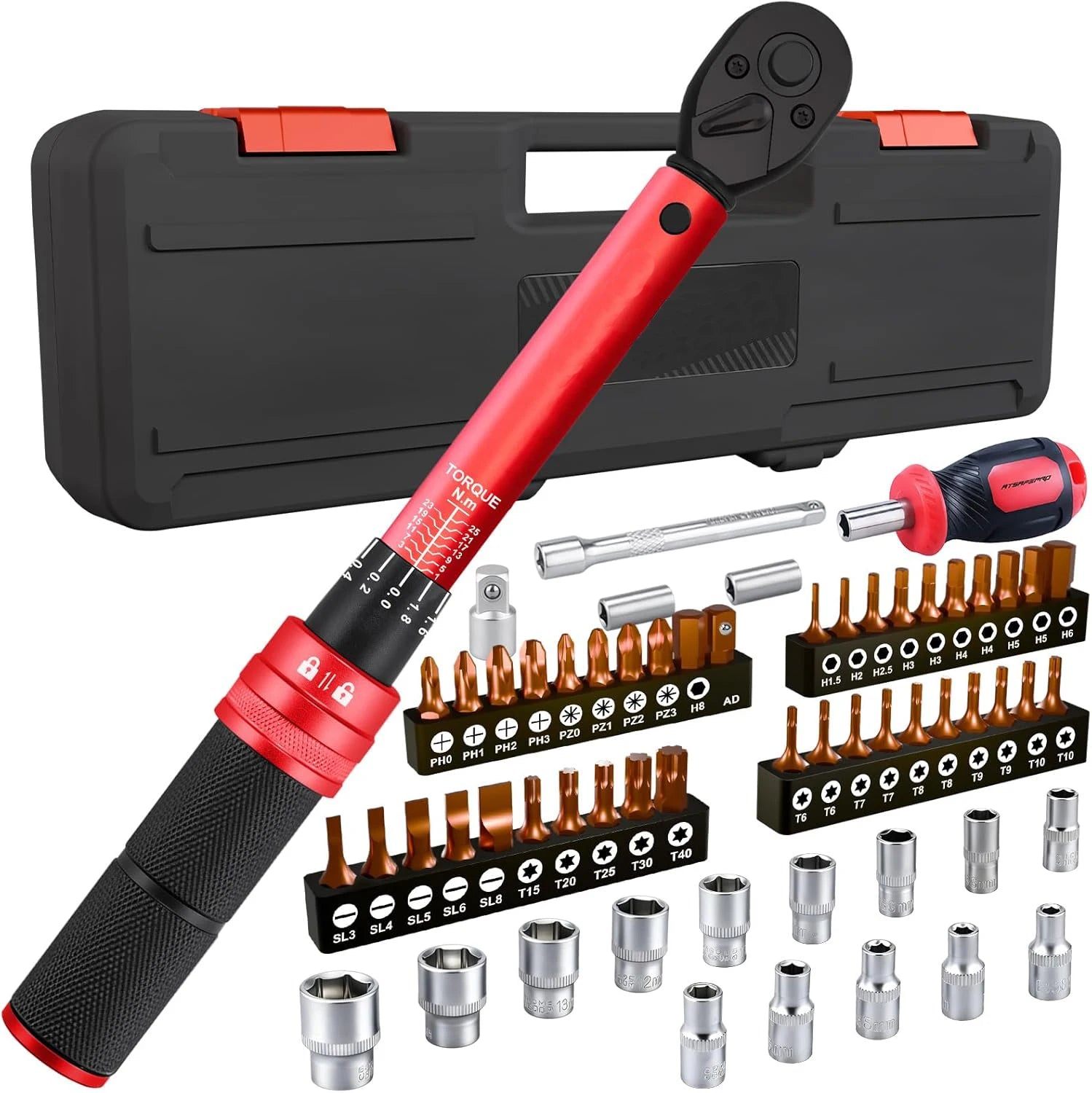 61PCS Bike Torque Wrench Set 1-25 Nm Small Torque Wrench 1/4 Drive Including 1/4-3/8-inch Adapter Bicycle Torque Wrench