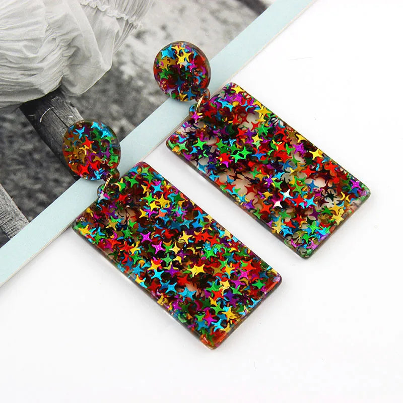 2025 Geometric Acrylic Statement Earrings Vintage Resin Shiny Square Shape Drop Earring