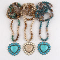 Fashion Jewelry 6mm Turquoise Natural Stone Crystal Glass Necklace Alloy Stone Heart Flower  Pendant Necklace