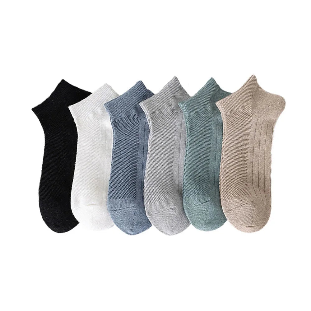 Summer Spring Mens Cotton Socks Solid Color Ankle Socks Breathable Mesh No Show Socks