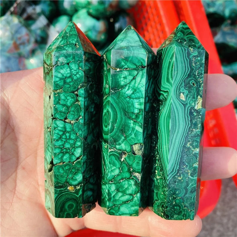 Wholesale Natural Polished Malachite Points Healing Crystals Stones Tower for Decoration