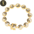 Jewelry Wholesale Mens Fashion 12mm Gold Plated Brass Prong Setting AAAAA Black Cubic Zirconia Taiji Link Bracelet