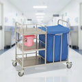 Modern Design Three Shelves Stainless Steel Hospital Laundry Trolley with One Bag for Workshops and Schools