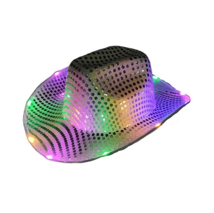 Wholesale Sequin Light up LED Cowboy Hat Glow Club Party Flashing Cowboy Hats for Bar Performance Costume