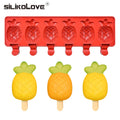 NEW 6 Grids Pineapple Shape Ice Cream Mold Silicone Maker with Popsicle Candy bar Form BPA Free Fruit Ice Lolly Tray Moulds