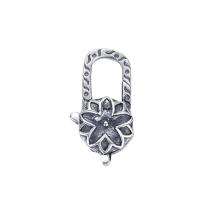 925 Sterling Silver Floral Decorative Claps Flower Shape Lobster Claw Lock Tibetan Style Findings Clasp Lock Jewelry
