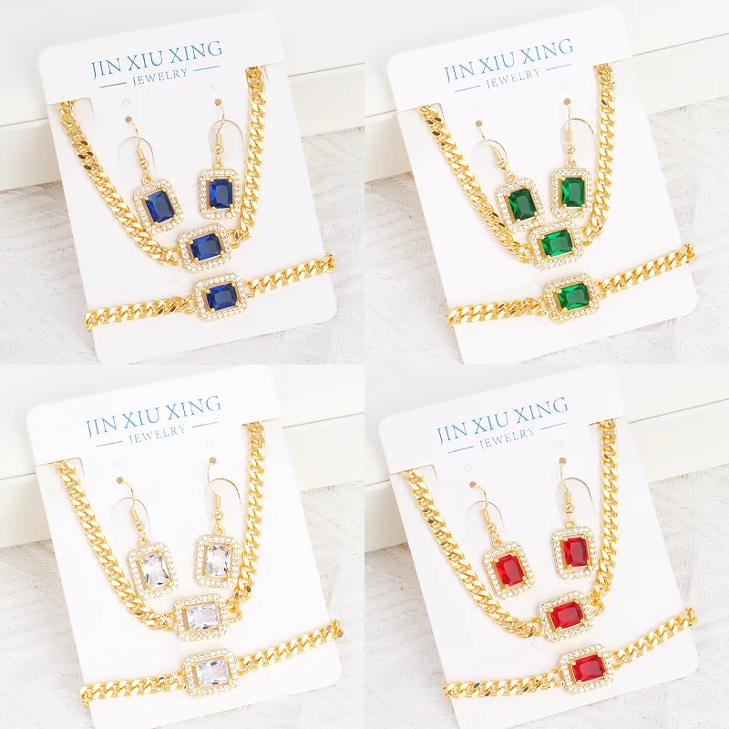 2022 New Design Gorgeous Jewelry Sets for Women Accessories Cubic Zircon Bridal Dangle Earrings Necklace Set Wedding Party Gift