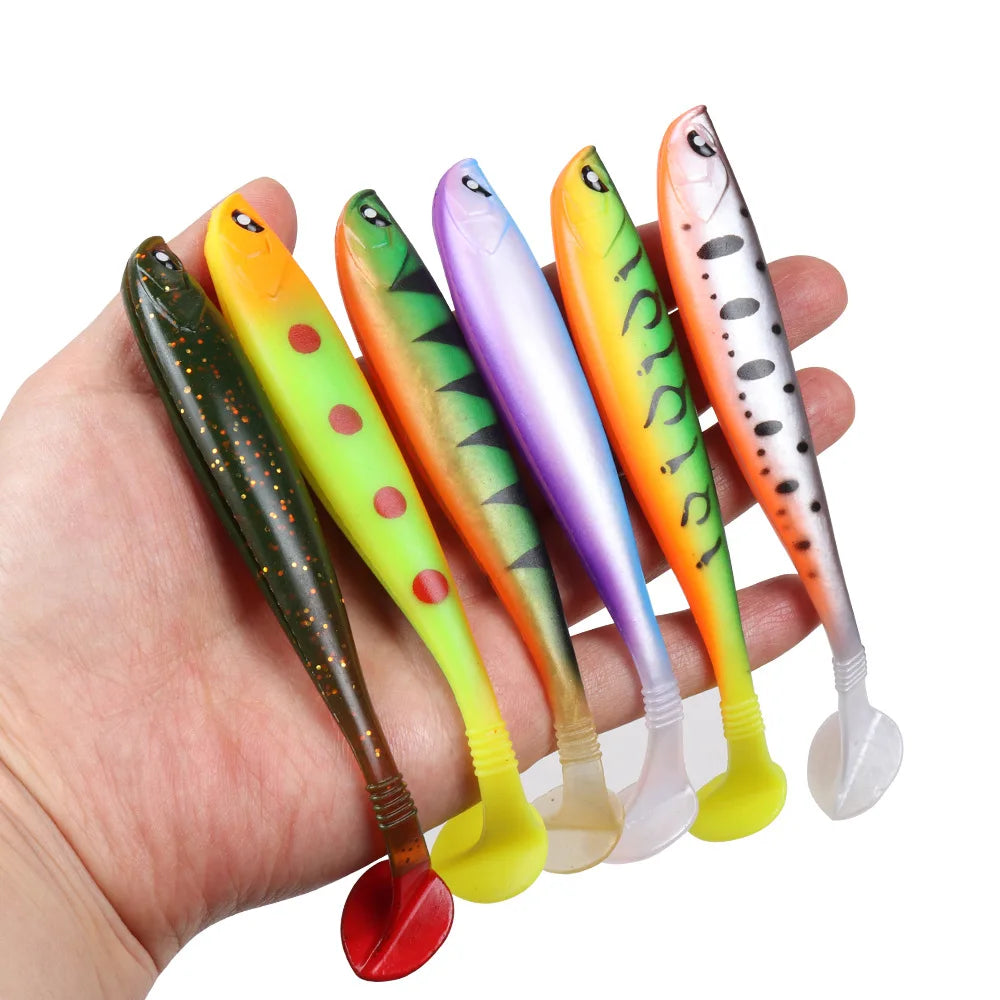 SNEDA New 12.5cm/10g PVC Shad Bait Lure Artificial Soft Bait Fishing Lure T Tail 3D Eyes Swimbait for Ocean Boat Fishing