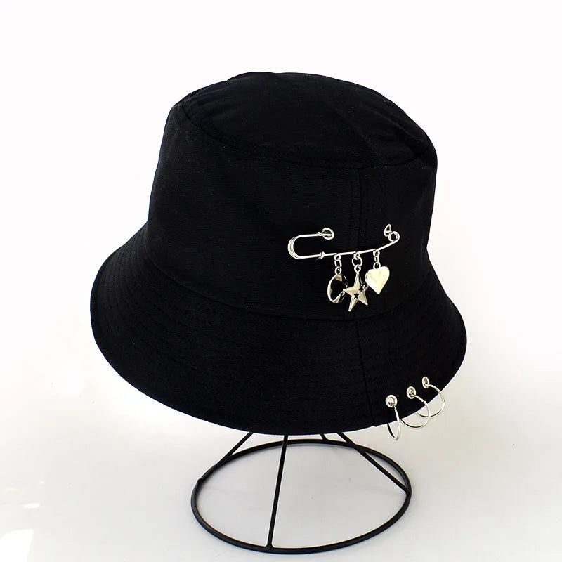 Summer Wholesale Bucket Hat With Pins Rings Plain Fisherman Sun Hats for Men Women