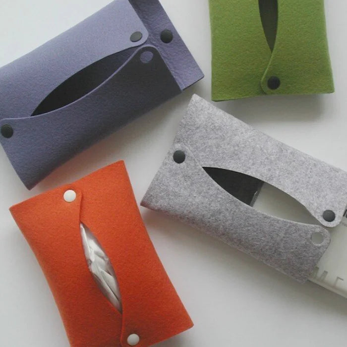 Luxury Japanese Style Felt Tissue Cover Holder Mini Napkin Paper Bag for Travel Office Kitchen or Outdoor Use