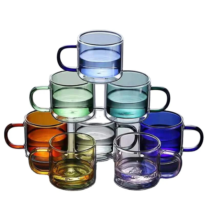 Wholesale Custom Heat-resistant Colorful High Borosilicate Double Wall Glass Coffee Cup