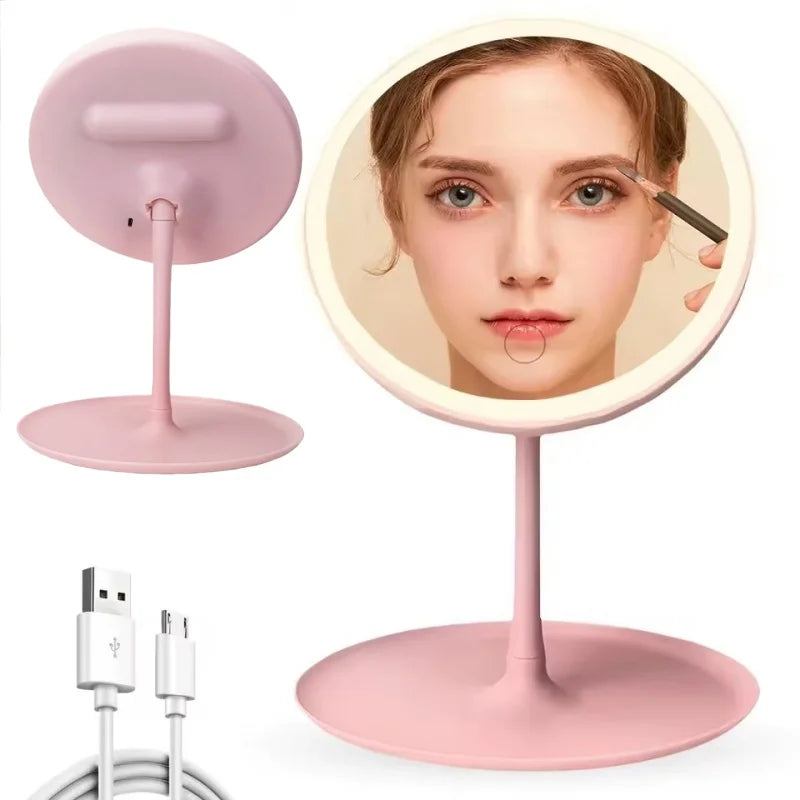 Wholesale HD LED Desktop Makeup Mirror Smart Touch Control Tricolor Light Compact Mirror Portable Round LED Mirror