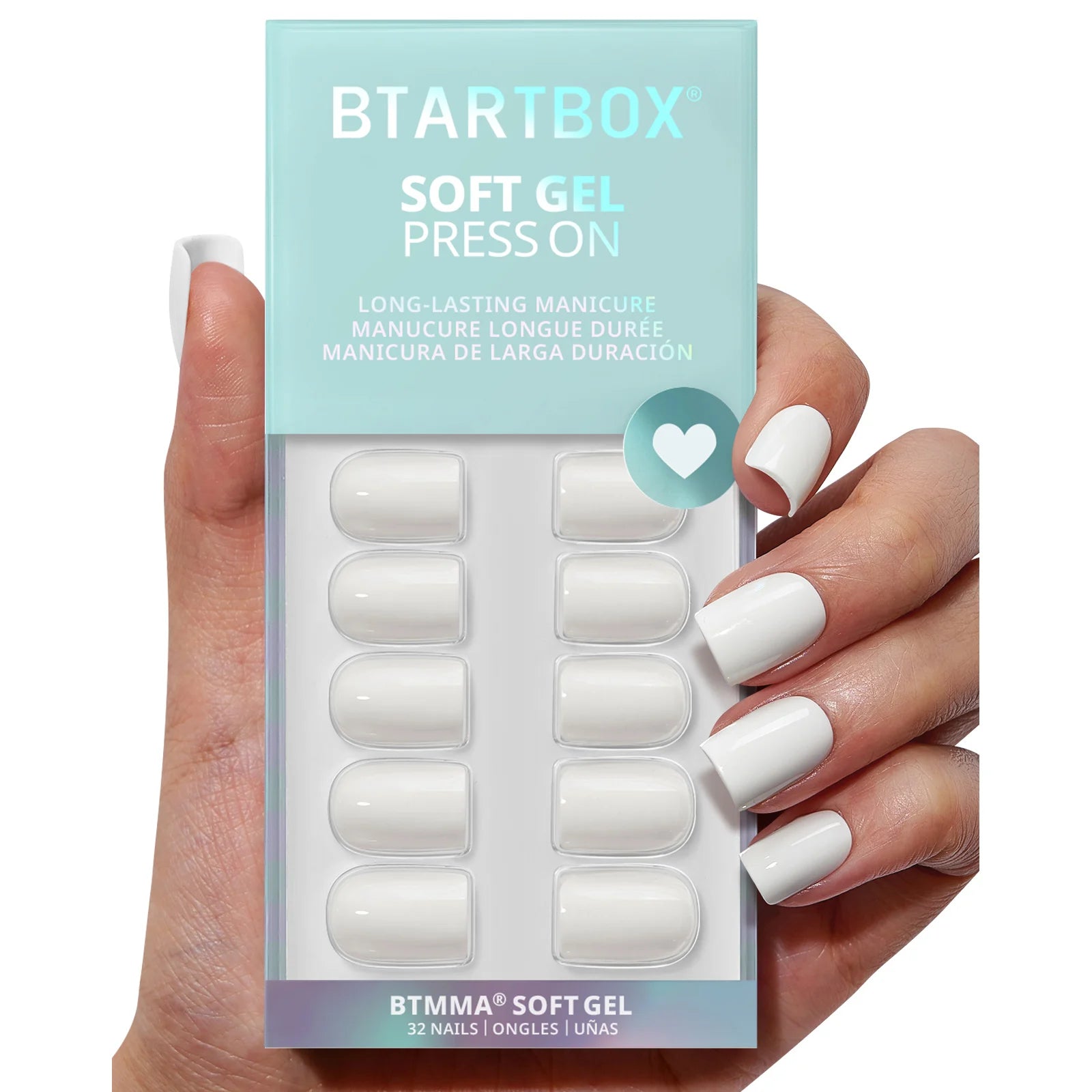 BTARTBOX Artificial Fingernails False Fake Nails Wholesale Short Square Soft Gel Homemade White Solid Color Press on Nails Sets