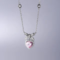 Romantic Bow & Heart Necklace for Women 925 Sterling Silver with Sparkling Pink Cubic Zirconia Delicate Dainty Pendant Gift
