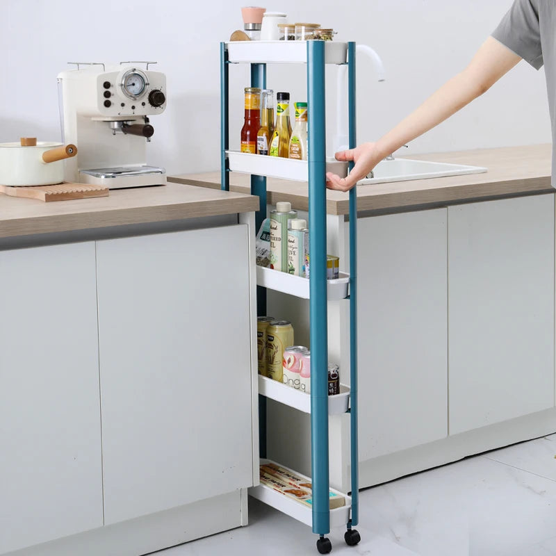 New High Quality Moveable 3/4/5 Layer PP Ultra Narrow Storage Rack Shelf Plastic Kitchen Rack