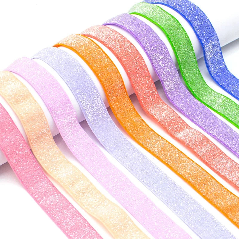 Wholesale 5/8\" Glitter Elastic Band Ribbon 15mm Width for Hair Ties and DIY Crafts