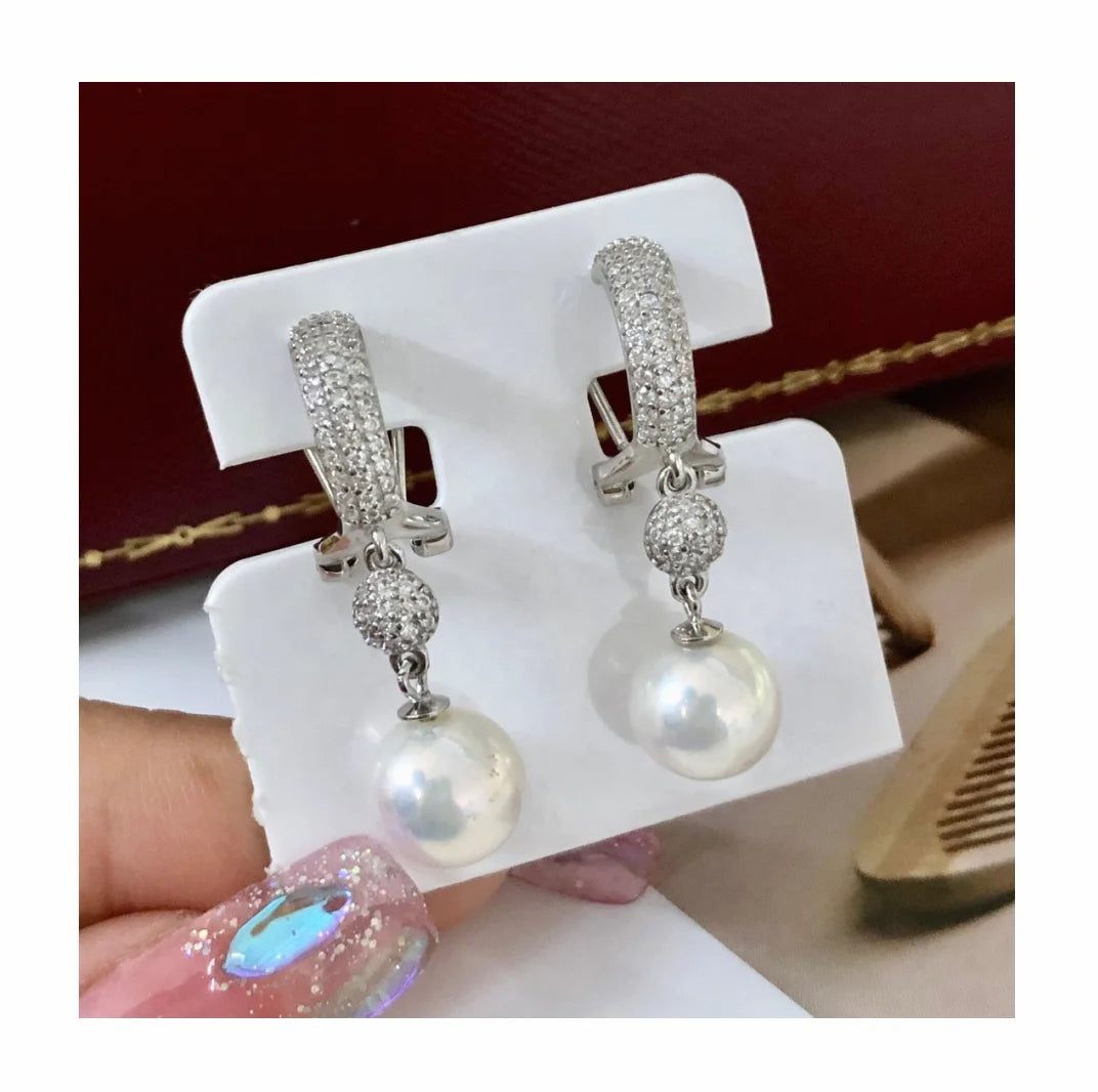 E2089 8-9mm DIY Natural Freshwater Pearl Charm Earrings Mounting Accessory 925 Sterling Silver Gold Plated  Jewelry for Women