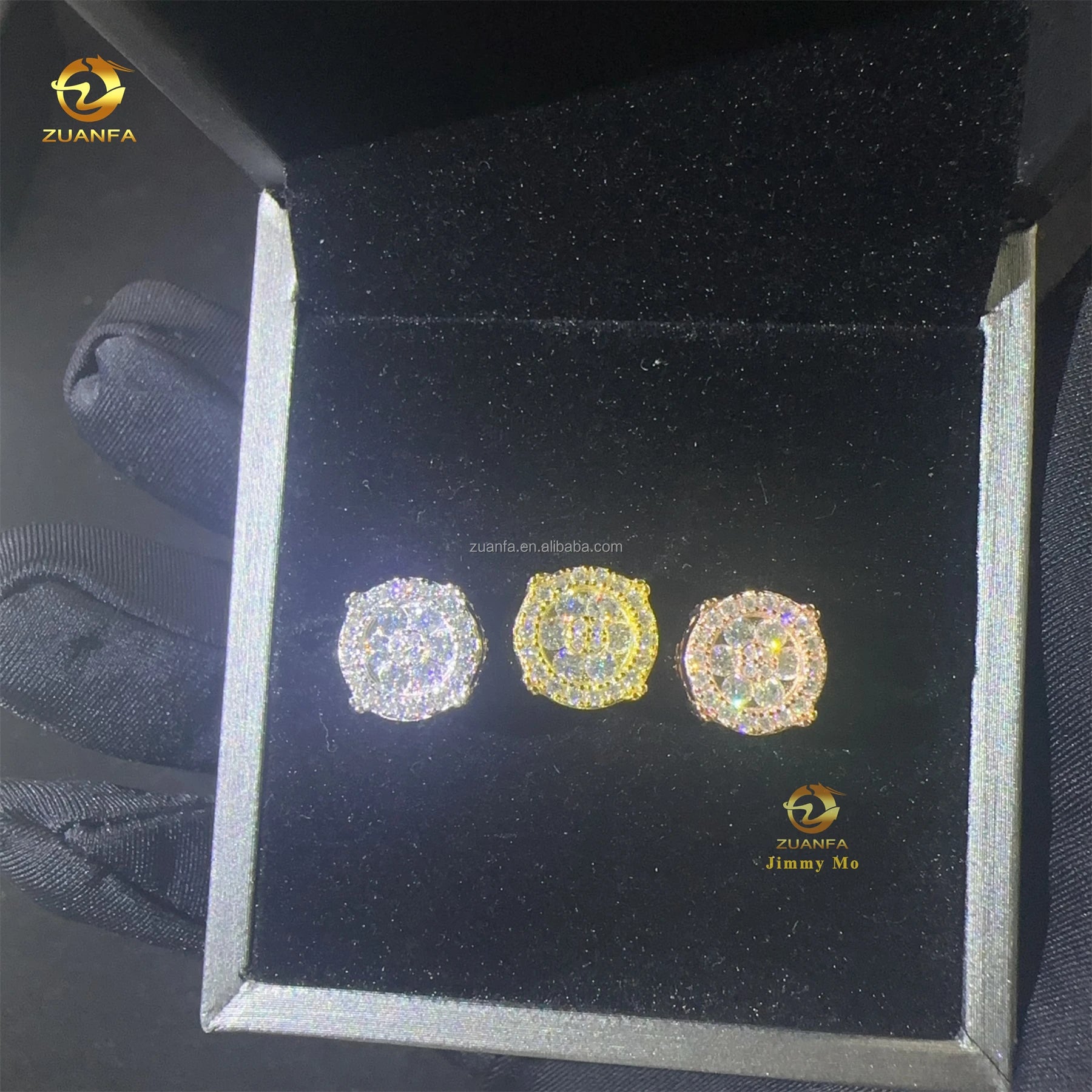 Unique Design Bulk Stock Retail Price GRA Certificate Hip Hop Earring Circle Crescent Iced Out Moissanite Diamond  Stud Earrings