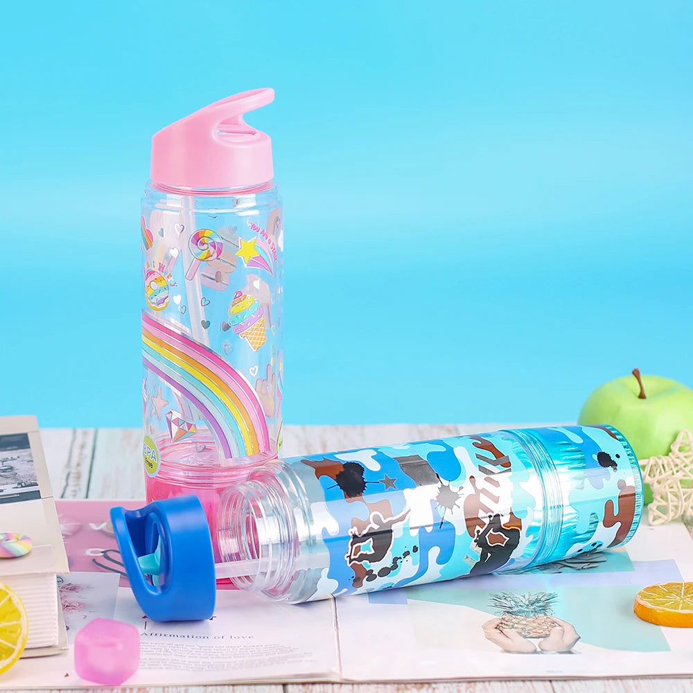 Fashion Plastic Water Bottle with Straw and Storage  22oz 2 in 1 Snack Water Bottle
