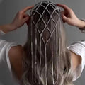 Mesh Tassel Headband Bridal Dress Rhinestone Multi-Layer Rhinestones Tassel Cap Headpiece